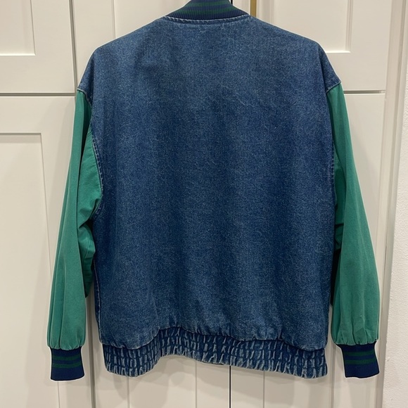 Vintage 1990s Street Worn Denim and Green Bomber Jacket - Picture 4 of 16